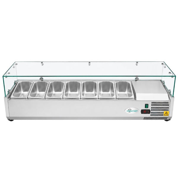 English Elm 59 Inch Refrigerated Condiment Prep Rail Stainless Steel Glass Guard ETL R290 Certified W3629P515003