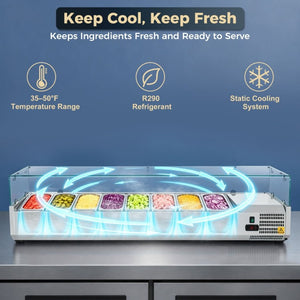 English Elm 71Commercial Refrigerated Prep Rail Stainless Steel Sandwich Salad Station ETL W3629P515004