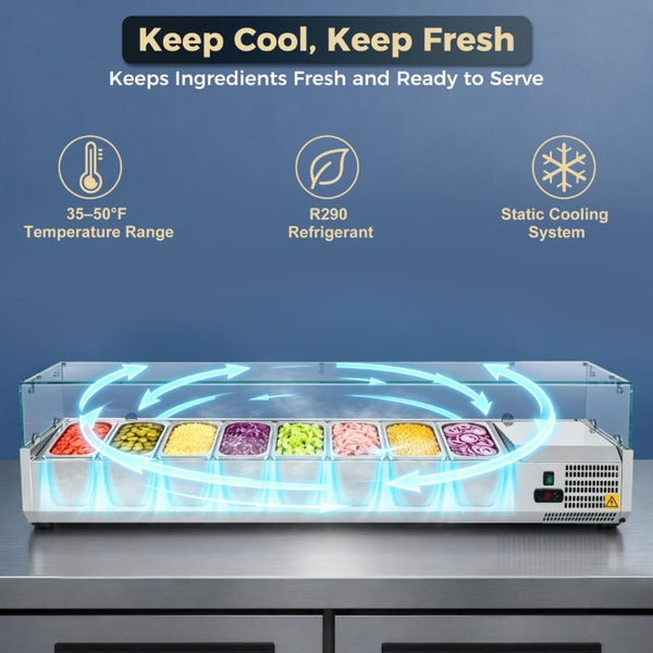English Elm 71Commercial Refrigerated Prep Rail Stainless Steel Sandwich Salad Station ETL W3629P515004