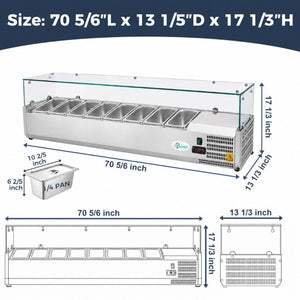 English Elm 71Commercial Refrigerated Prep Rail Stainless Steel Sandwich Salad Station ETL W3629P515004