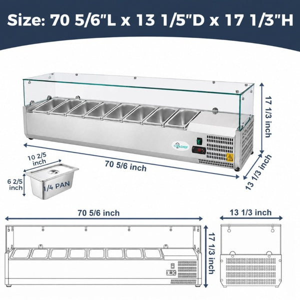 English Elm 71Commercial Refrigerated Prep Rail Stainless Steel Sandwich Salad Station ETL W3629P515004