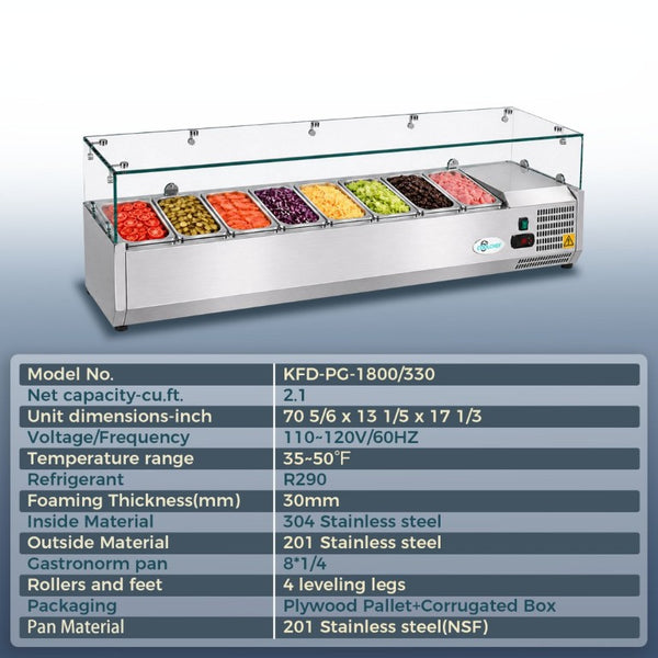 English Elm 71Commercial Refrigerated Prep Rail Stainless Steel Sandwich Salad Station ETL W3629P515004