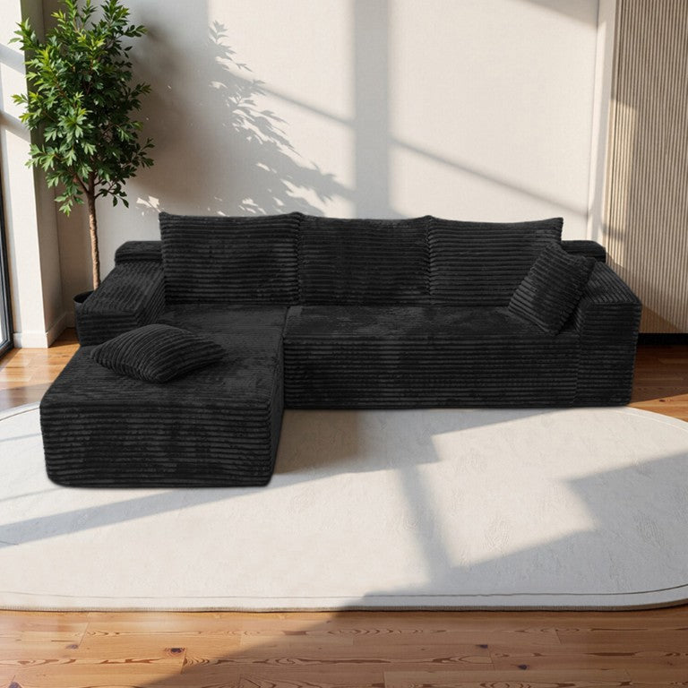 English Elm L Shaped Cloud Sectional Corduroy Upholstered Deep Seat Modern Living Room Couch W3653P555578