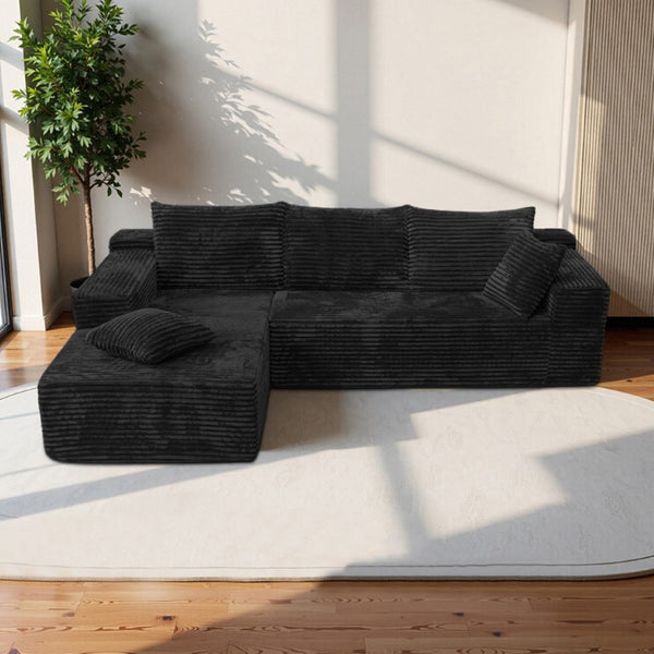 English Elm L Shaped Cloud Sectional Corduroy Upholstered Deep Seat Modern Living Room Couch W3653P555578
