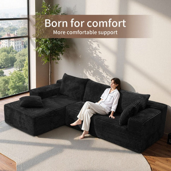 English Elm L Shaped Cloud Sectional Corduroy Upholstered Deep Seat Modern Living Room Couch W3653P555578