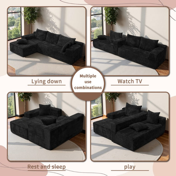 English Elm L Shaped Cloud Sectional Corduroy Upholstered Deep Seat Modern Living Room Couch W3653P555578
