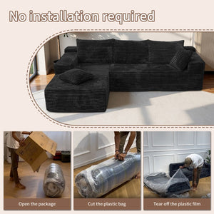 English Elm L Shaped Cloud Sectional Corduroy Upholstered Deep Seat Modern Living Room Couch W3653P555578