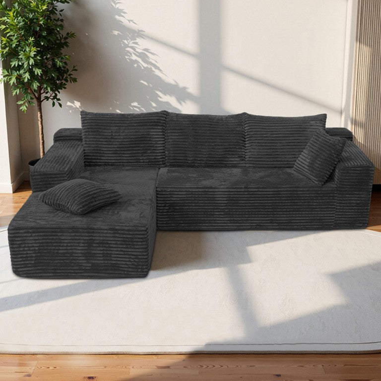 English Elm Modular L-Shaped Corduroy Sectional Deep Cushioned Frameless Sofa for Living Room Dark Grey W3653P555773