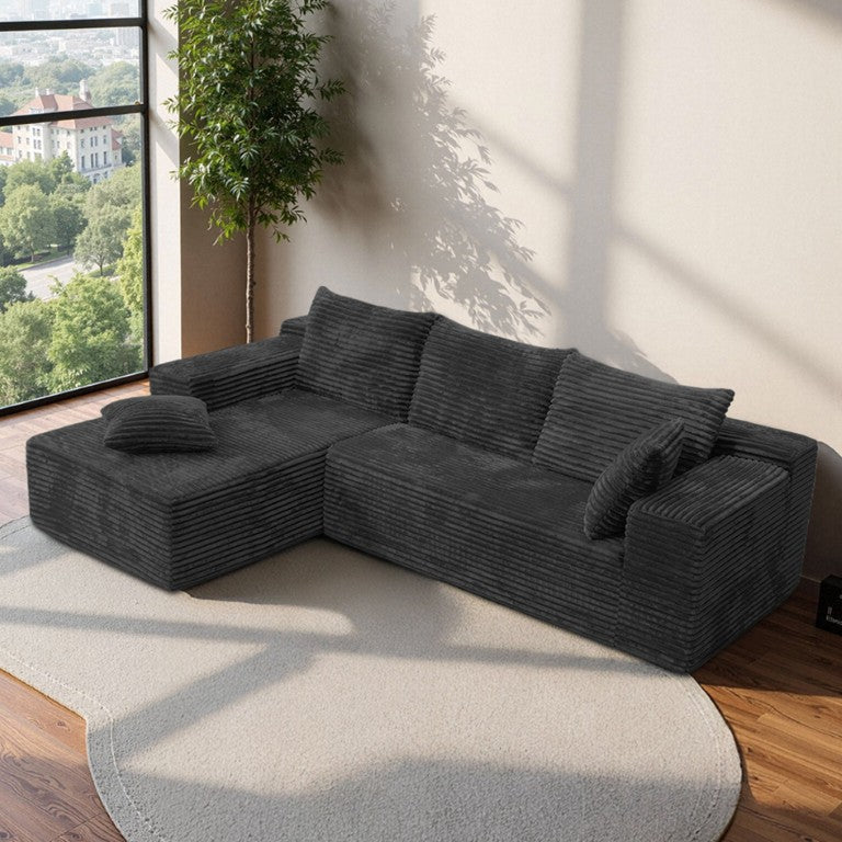 English Elm Modular L-Shaped Corduroy Sectional Deep Cushioned Frameless Sofa for Living Room Dark Grey W3653P555773