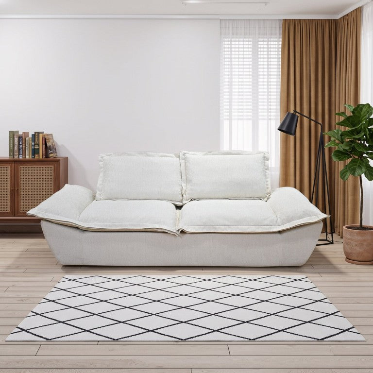 English Elm Boneless Cloud Sectional Sofa with Ottoman Memory Foam Deep Seat Modern Living Room Cream White 89.76 L x 34.64 W x 23.6 H W3653P556175