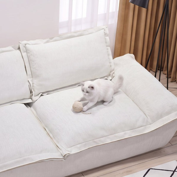 English Elm Boneless Cloud Sectional Sofa with Ottoman Memory Foam Deep Seat Modern Living Room Cream White 89.76 L x 34.64 W x 23.6 H W3653P556175