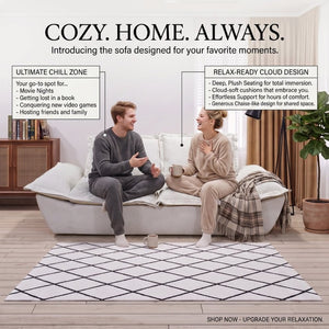 English Elm Boneless Cloud Sectional Sofa with Ottoman Memory Foam Deep Seat Modern Living Room Cream White 89.76 L x 34.64 W x 23.6 H W3653P556175