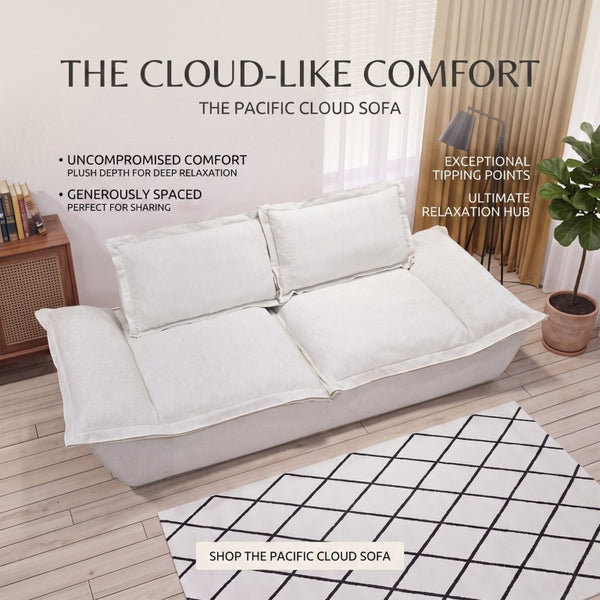English Elm Boneless Cloud Sectional Sofa with Ottoman Memory Foam Deep Seat Modern Living Room Cream White 89.76 L x 34.64 W x 23.6 H W3653P556175