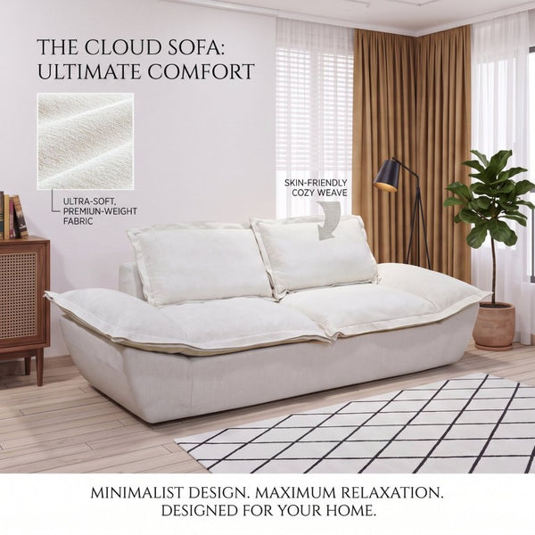 English Elm Boneless Cloud Sectional Sofa with Ottoman Memory Foam Deep Seat Modern Living Room Cream White 89.76 L x 34.64 W x 23.6 H W3653P556175