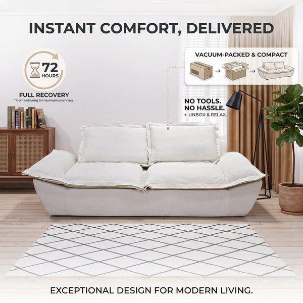 English Elm Boneless Cloud Sectional Sofa with Ottoman Memory Foam Deep Seat Modern Living Room Cream White 89.76 L x 34.64 W x 23.6 H W3653P556175