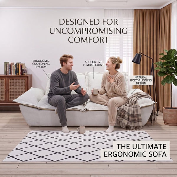 English Elm Boneless Cloud Sectional Sofa with Ottoman Memory Foam Deep Seat Modern Living Room Cream White 89.76 L x 34.64 W x 23.6 H W3653P556175