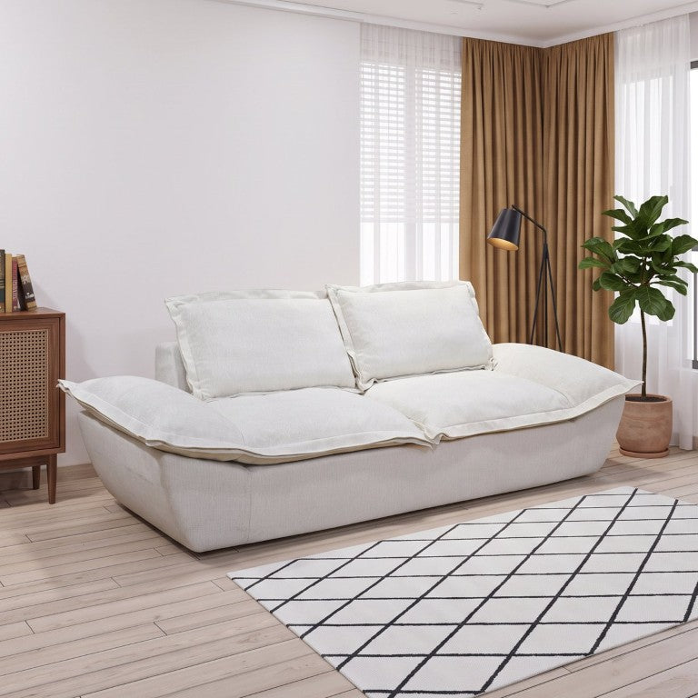 English Elm Boneless Cloud Sectional Sofa with Ottoman Memory Foam Deep Seat Modern Living Room Cream White 89.76 L x 34.64 W x 23.6 H W3653P556175
