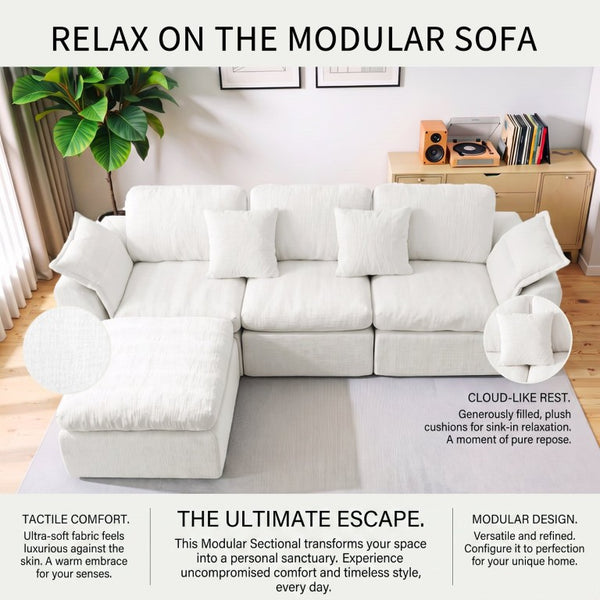 English Elm Modular Cloud Sectional Sofa Four Seat Deep Plush L Shaped Living Room Couch W3653S00009