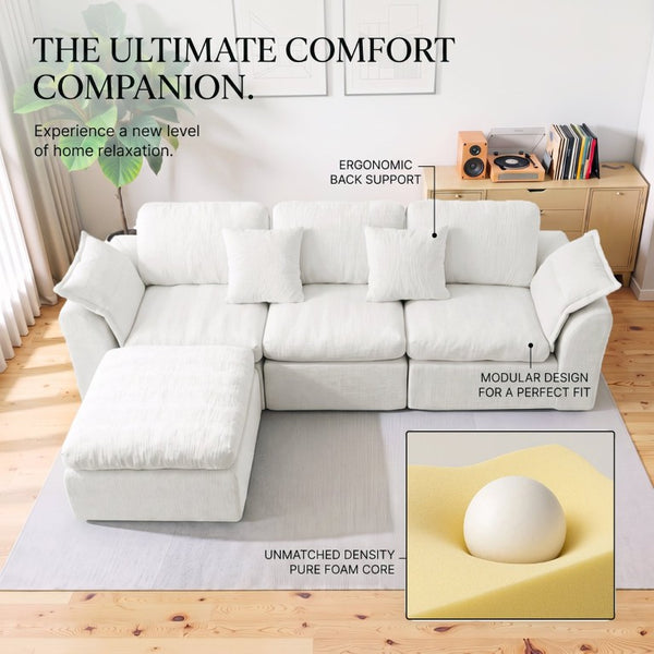 English Elm Modular Cloud Sectional Sofa Four Seat Deep Plush L Shaped Living Room Couch W3653S00009