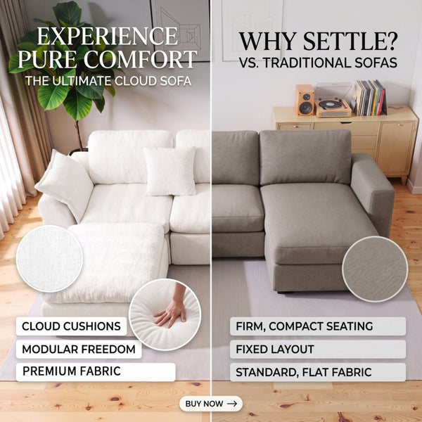 English Elm Modular Cloud Sectional Sofa Four Seat Deep Plush L Shaped Living Room Couch W3653S00009