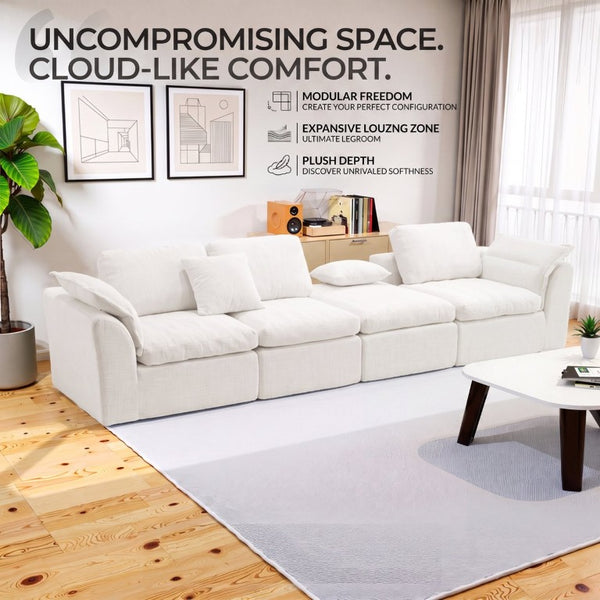 English Elm Modular Cloud Sectional Sofa Four Seat Deep Plush L Shaped Living Room Couch W3653S00009