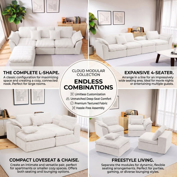 English Elm Modular Cloud Sectional Sofa Four Seat Deep Plush L Shaped Living Room Couch W3653S00009