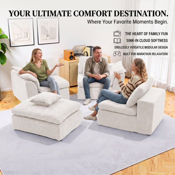English Elm Modular Cloud Sectional Sofa Four Seat Deep Plush L Shaped Living Room Couch W3653S00009