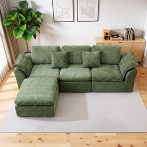 English Elm Boneless Cloud Sectional Sofa with Ottoman Memory Foam Deep Seat Modern Living Room Green 98.43 L x 35.43 W x 35.43 H W3653S00010