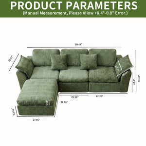 English Elm Boneless Cloud Sectional Sofa with Ottoman Memory Foam Deep Seat Modern Living Room Green 98.43 L x 35.43 W x 35.43 H W3653S00010