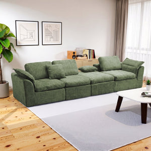 English Elm Boneless Cloud Sectional Sofa with Ottoman Memory Foam Deep Seat Modern Living Room Green 98.43 L x 35.43 W x 35.43 H W3653S00010