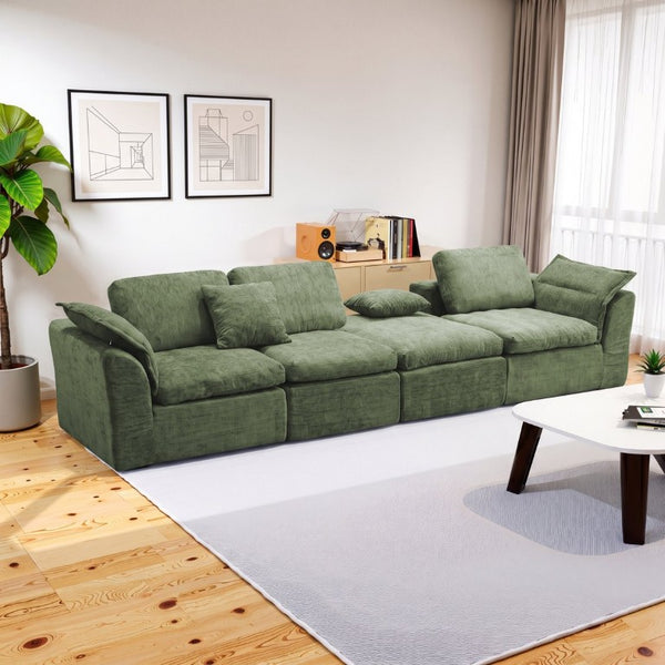 English Elm Boneless Cloud Sectional Sofa with Ottoman Memory Foam Deep Seat Modern Living Room Green 98.43 L x 35.43 W x 35.43 H W3653S00010