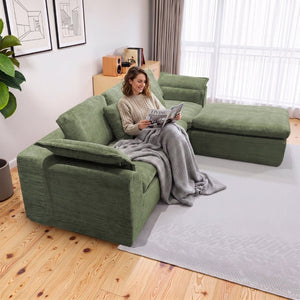 English Elm Boneless Cloud Sectional Sofa with Ottoman Memory Foam Deep Seat Modern Living Room Green 98.43 L x 35.43 W x 35.43 H W3653S00010