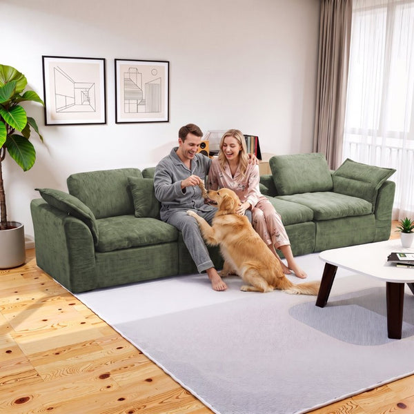 English Elm Boneless Cloud Sectional Sofa with Ottoman Memory Foam Deep Seat Modern Living Room Green 98.43 L x 35.43 W x 35.43 H W3653S00010