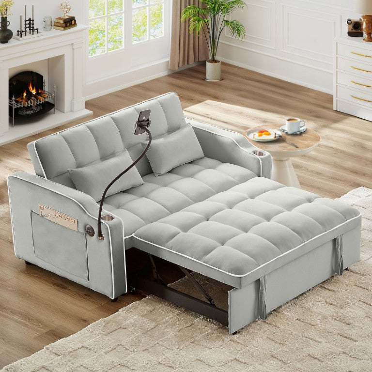 English Elm Versatile Tufted Velvet Sleeper Loveseat with USB Charging and Adjustable Recline W3705P454258