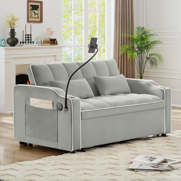 English Elm Versatile Tufted Velvet Sleeper Loveseat with USB Charging and Adjustable Recline W3705P454258