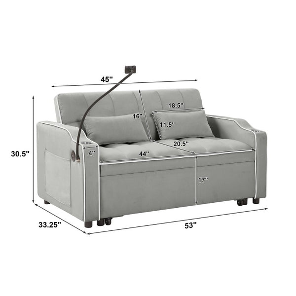 English Elm Versatile Tufted Velvet Sleeper Loveseat with USB Charging and Adjustable Recline W3705P454258