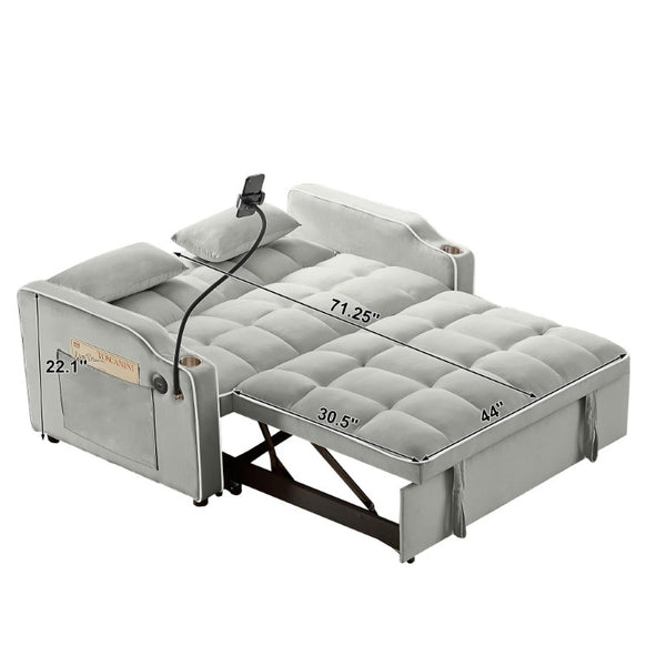 English Elm Versatile Tufted Velvet Sleeper Loveseat with USB Charging and Adjustable Recline W3705P454258