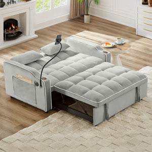 English Elm Versatile Tufted Velvet Sleeper Loveseat with USB Charging and Adjustable Recline W3705P454258
