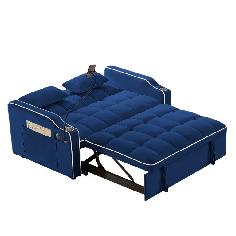 English Elm Double Chaise Lounge Corduroy Sofa with Bluetooth Speaker USB Port and Storage Ottomans Blue 53 L x 33.25 W x 30.5 H W3705P454260