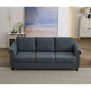 English Elm 3 Seater Chesterfield Sleeper Sofa Burlap Upholstered Rolled Arm Convertible Couch W3705S00053