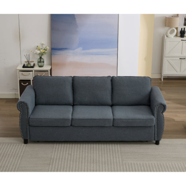 English Elm 3 Seater Chesterfield Sleeper Sofa Burlap Upholstered Rolled Arm Convertible Couch W3705S00053