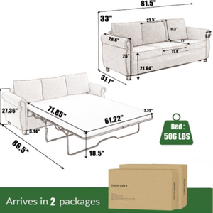 English Elm 3 Seater Chesterfield Sleeper Sofa Burlap Upholstered Rolled Arm Convertible Couch W3705S00053