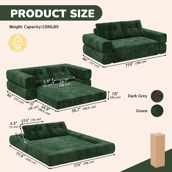 English Elm Fvkind Corduroy Convertible Floor Sofa Foldable Sleeper for Modern Living Spaces W3706P520618