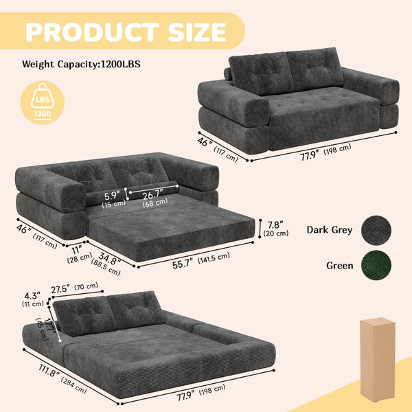 English Elm Fvkind Corduroy Convertible Sleeper Sofa Bed with High-density Foam for Living Room W3706P520630