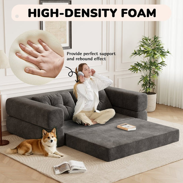 English Elm Fvkind Corduroy Convertible Sleeper Sofa Bed with High-density Foam for Living Room W3706P520630