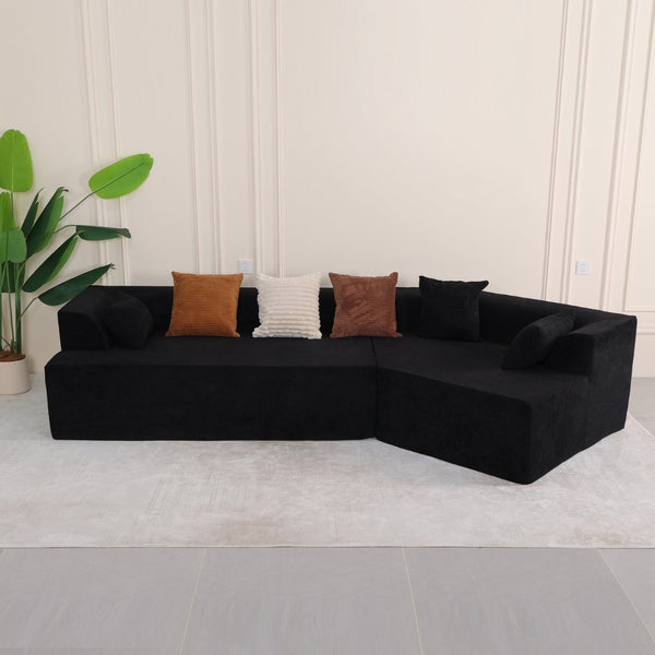 English Elm 125" Modular Cloud Sectional Sofa with Deep Foam Seat Six Pillows No Assembly Black W3706S00004