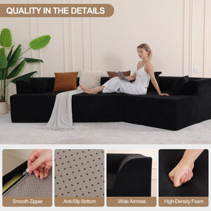 English Elm 125" Modular Cloud Sectional Sofa with Deep Foam Seat Six Pillows No Assembly Black W3706S00004