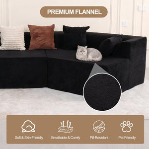 English Elm 125" Modular Cloud Sectional Sofa with Deep Foam Seat Six Pillows No Assembly Black W3706S00004