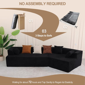 English Elm 125" Modular Cloud Sectional Sofa with Deep Foam Seat Six Pillows No Assembly Black W3706S00004