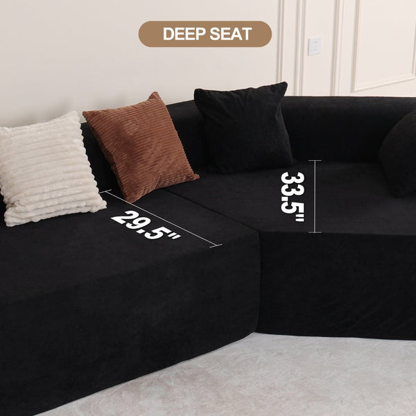 English Elm 125" Modular Cloud Sectional Sofa with Deep Foam Seat Six Pillows No Assembly Black W3706S00004